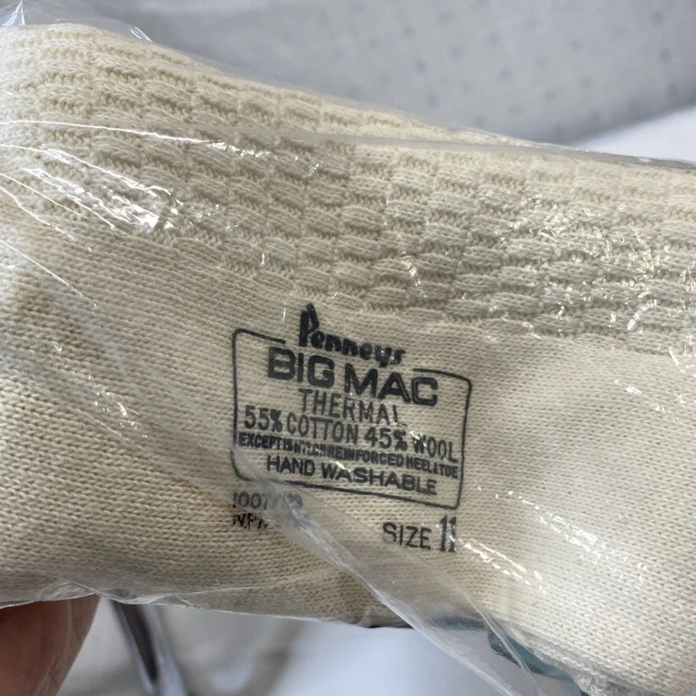 VINTAGE J C PENNEYS BIG MAC ALL SEASON THERMAL SOCKS SIZE 11 COTTON WOOL NOS‎